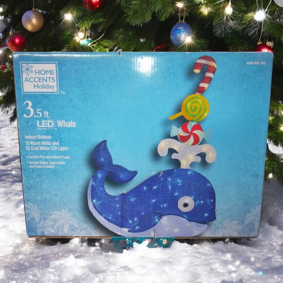 42" LED Whale Tinsel Yard Sculpture Christmas Fishing Tropical Coastal Beach The